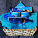 Mackinac Bridge Blue Ice Gift Basket. Michigan-made gifts from Michigan photos for your Michigan Family and friends