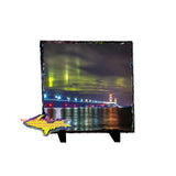 Stone photo slate with the northern lights over mackinac bridge! Enjoy!