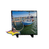 Michigan made photo slate of a fishing boat in Whitefish Bay Harbor