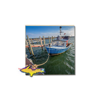 Made in Michigan coaster of a fishing boat in Whitefish Bay Marina
