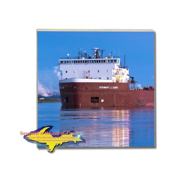 Drink Coaster Great Lakes Freighter Stewart J. Cort Gifts For Boat Fans