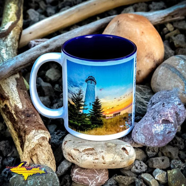 Crisp Point Lighthouse Michigan's Upper Peninsula 11oz Coffee Cup! Michigan Made Yooper gifts & collectibles. Microwave and dishwasher safe kitchenware