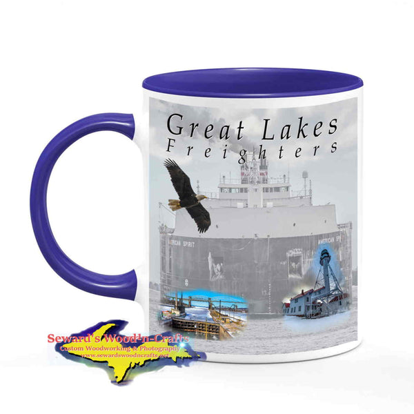 Great Lakes Freighters Mugs American Spirit Coffee Cup Gifts For Boat Fans