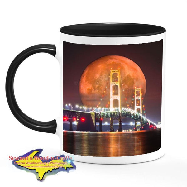 Michigan Made Coffee Cup/Mug Mackinac Bridge Full Blood Wolf Moon Digital Art Composite
