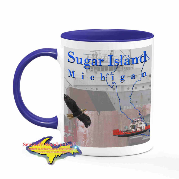 Michigan Made Mugs Sugar Island Michigan Coffee Cup Wildlife Freighter Philip Clarke Yooper gifts