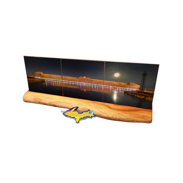 Coaster Sets Sault Ste. Marie Michigan Cloverland Electric Hydro Plant With Wood Base
