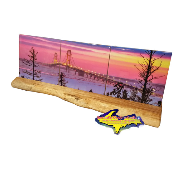  Michigan Made Drink Coasters A panoramic view of the Mackinac Bridge on three ceramic drink coasters