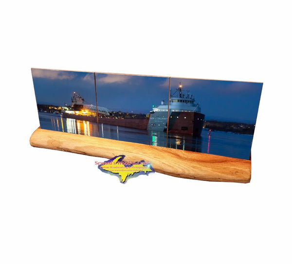 Great Lake Freighter Cason J. Callaway Coaster Set on a wood base