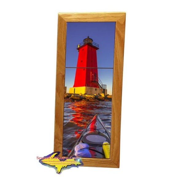 Kayaking Manistique Lighthouse Michigan Made Framed Art Tiles Great Kayaking Gifts