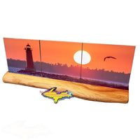 3pc Michigan Made Panoramic Drink Coaster Set Manistique's East Breakwater Lighthouse Sunset