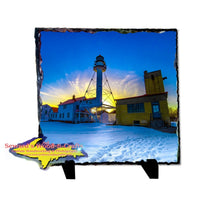 Whitefish Point Lighthouse Sunset Rustic Photo Slate Michigan Made Upper Peninsula Art