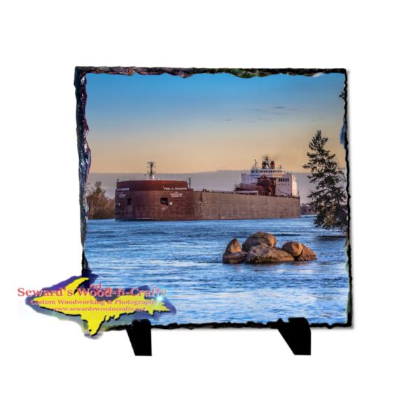 Rustic Photo Slate Great Lakes Freighter Paul Tregurtha Best gifts and collectible for boat fans