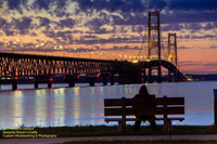 Mackinac Bridge Sunset Photo Michigan Stock Photography