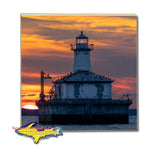 Michigan Coaster of Fourteen Foot Shoal Lighthouse Cheboygan, Michigan perfect for Great Lakes Lighthouse Gifts