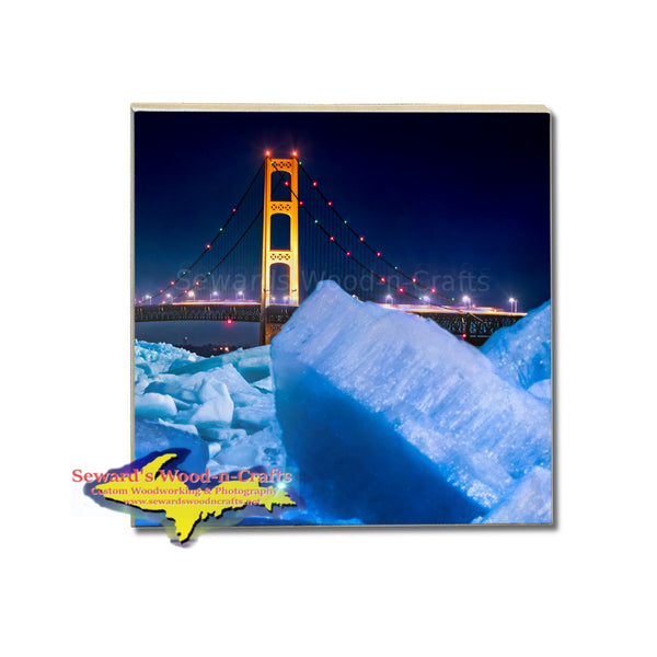 Drink Coasters Blue Ice Mackinac Bridge Michigan Made