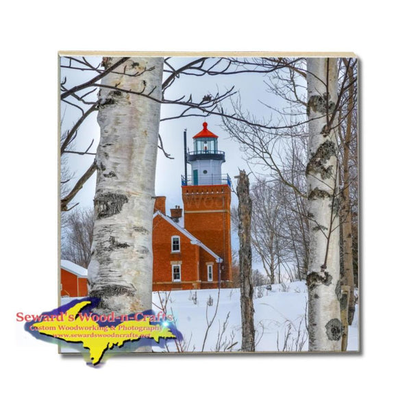 Michigan Made Drink Coasters, Trivets, & Slate Big Bay Point Lighthouse Photo Tiles & Gifts.