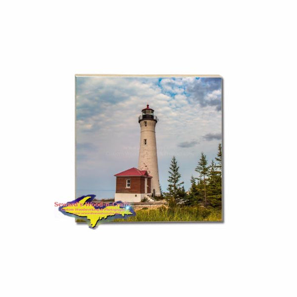 Crisp Point Lighthouse coaster tile for making your own Michigan coaster sets
