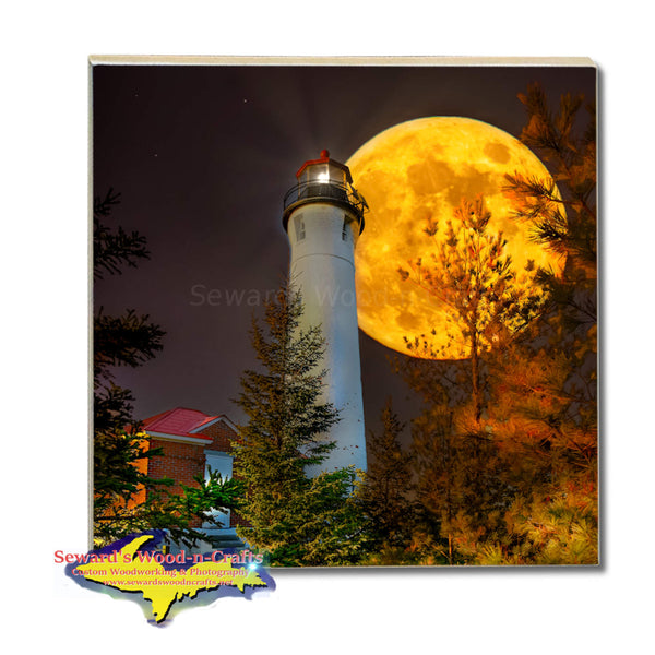 Michigan Made Drink Coasters Crisp Point Lighthouse Full Moon Yooper Gifts!