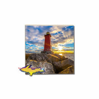 Amazing sunset over Manistique Lighthouse on Michigan Made Coasters