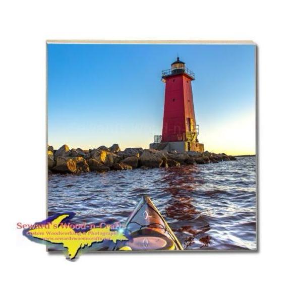 Lighthouse Manistique Kayaking Drink Coaster Michigan Made Gifts & Collectibles