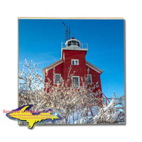 Michigan Made Drink Coasters Marquette Lighthouse Winter Ice Michigans Upper Peninsula Photos & Gifts