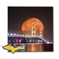 Michigan Coasters, Trivets, & Slate    Mackinac Bridge Full Blood Wolf Moon Digital Art (Composite Image)
