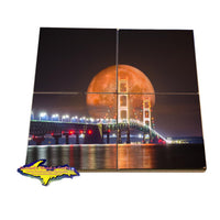 Michigan Coasters Puzzle Set Mackinac Bridge Full Blood Wolf Moon Digital Art (Composite Image)