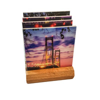 Michigan Coasters Puzzle Set  Mackinac Bridge on photo tiles with Base
