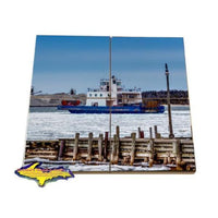 Great Lakes Coaster Puzzle Drummond Islander IV Detour Michigan Drink Coaster Set