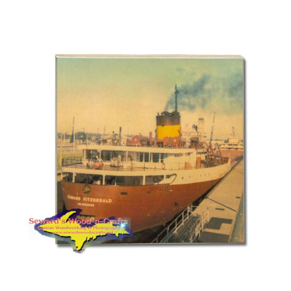 Edmund Fitzgerald Photo Coaster Great Lakes Freighter Gifts & Collectibles For Boat Fans