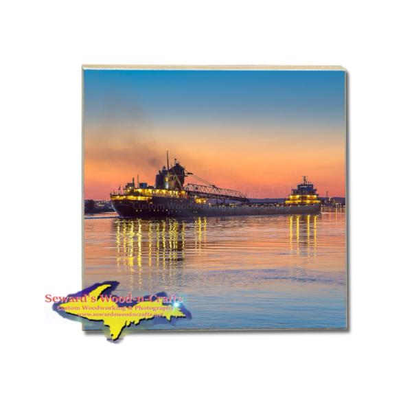 Great Lakes Freighter Tile Coaster Ship Kaye Barker For Boat Fans