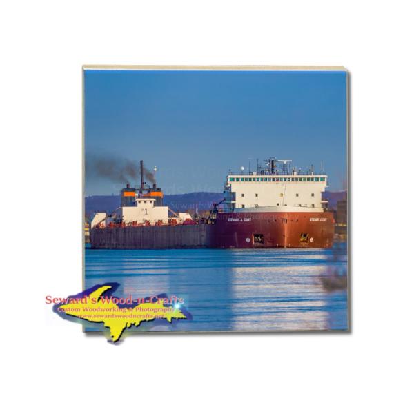 Great Lakes Freighter Stewart Cort Drink Coaster Great Lakes Nautical Gifts & Collectibles For Boat Fans