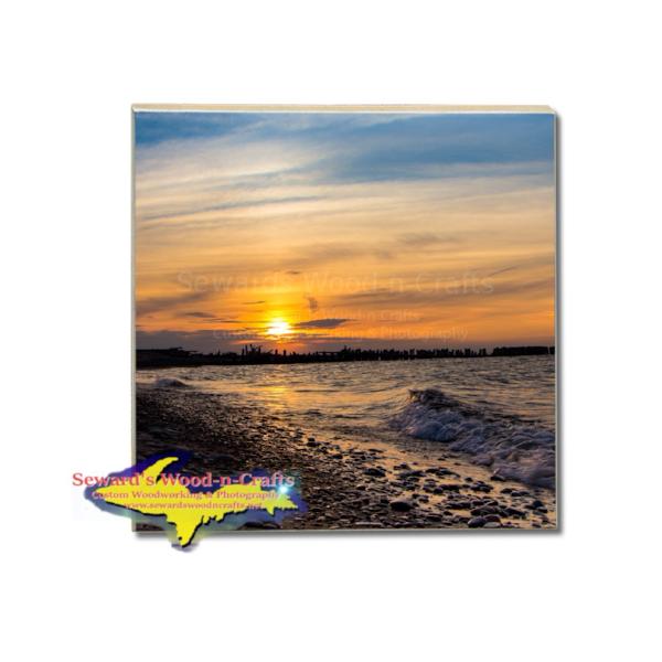 Michigan Made Drink Coasters Sunset Over Lake Superior Home Decor