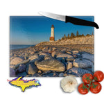 Michigan Made Glass Cutting Boards Crisp Point Lighthouse & Lake Superior Rocks Michigan Photo Gifts