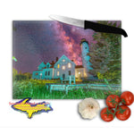 Michigan Made Glass Cutting Board Milky Way Over Point Iroquois Lighthouse Yooper Gifts