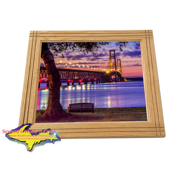 Oak Framed Michigan Photo Mackinac Bridge For Home Decor