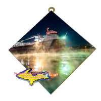Lake freighter John G Munson winter reflection photo tile wall art for boat fans