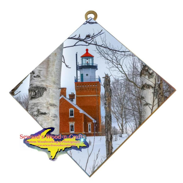 Michigan Made Wall Art Big Bay Point Lighthouse Framed between two birch trees