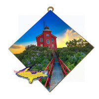 Michigan Made Marquette Lighthouse Sunset Hanging Tile Artwork