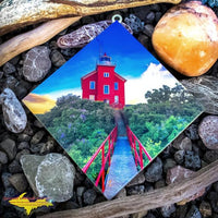 Marquette Lighthouse Sunset Hanging Tile Michigan Made Artwork