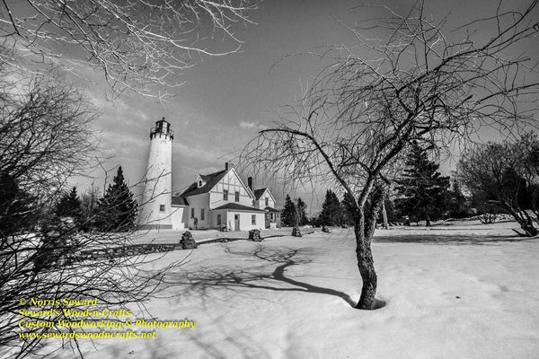 Iroquois Point Lighthouse Photo Black & White Photography Michigan Upper Peninsula