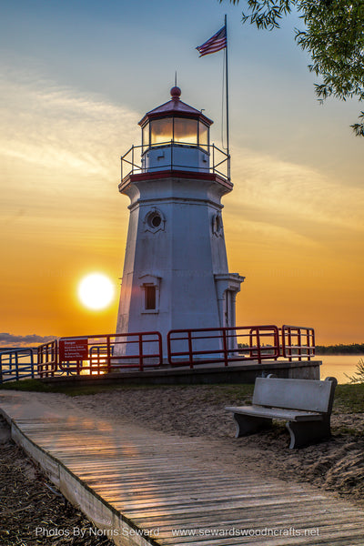 Beautiful sunrise at Cheboygan Crib Lighthouse on Lake Huron, this lighthouse is located at Gordon Turner Park, Cheboygan, Michigan