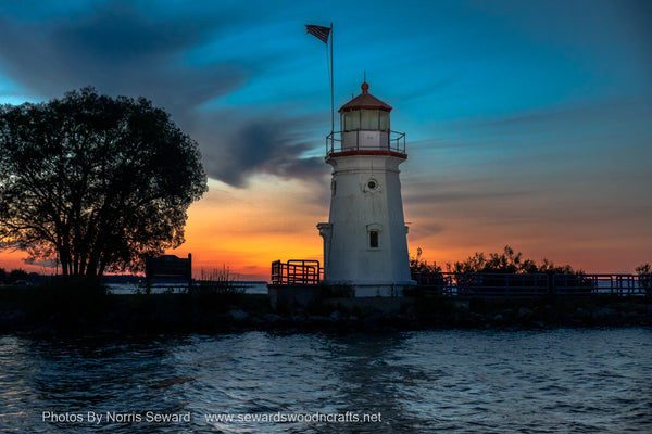 Sunset at Cheboygan Crib Lighthouse on Lake Huron, this lighthouse is located at Gordon Turner Park, Cheboygan, Michigan