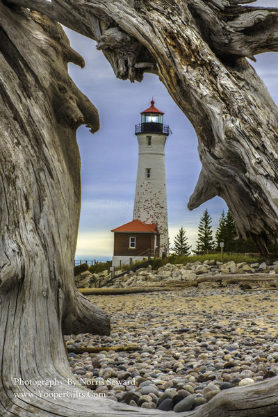 Michigan Photography Looking through a piece of driftwood at Crisp Point Lighthouse