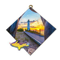 Crisp Point Lighthouse Photo Image on Tile Yooper Gifts