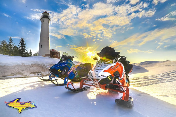 Michigan Photography Snowmobiling Crisp Point Lighthouse Winter Sunset