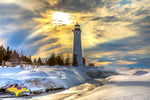Lighthouse Crisp Point Winter Sunset Photo Michigan Photography For Sale