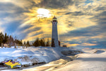 Lighthouse Crisp Point Winter Sunset Photo Michigan Photography For Sale