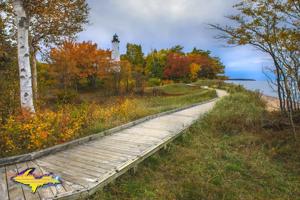 Michigan Photography  Point Iroquois Fall Colors Lighthouse Brimley, Michigan