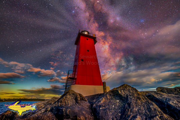 Michigan Artwork  Milky Way Over Manistique Lighthouse Composite Image Digital Art.